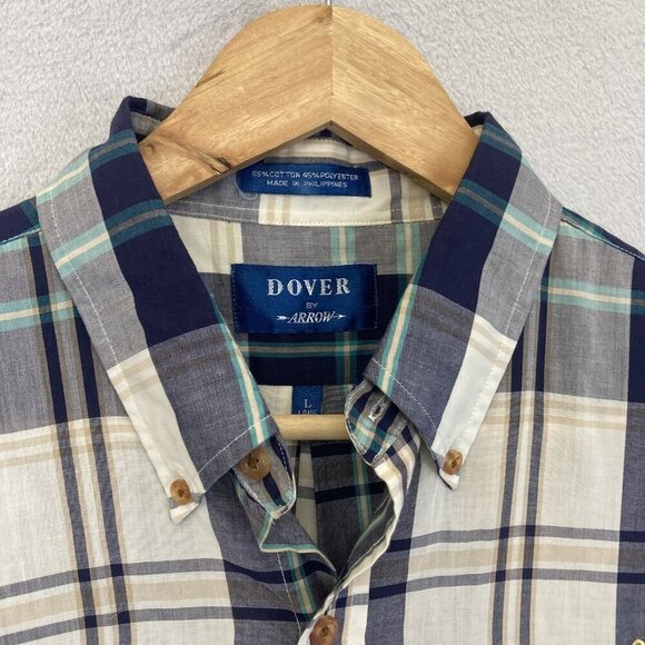 Vintage Dover Arrow Shirt Mens Large Long Blue Plaid Nautical Anchor Preppy 90s - Picture 6 of 12